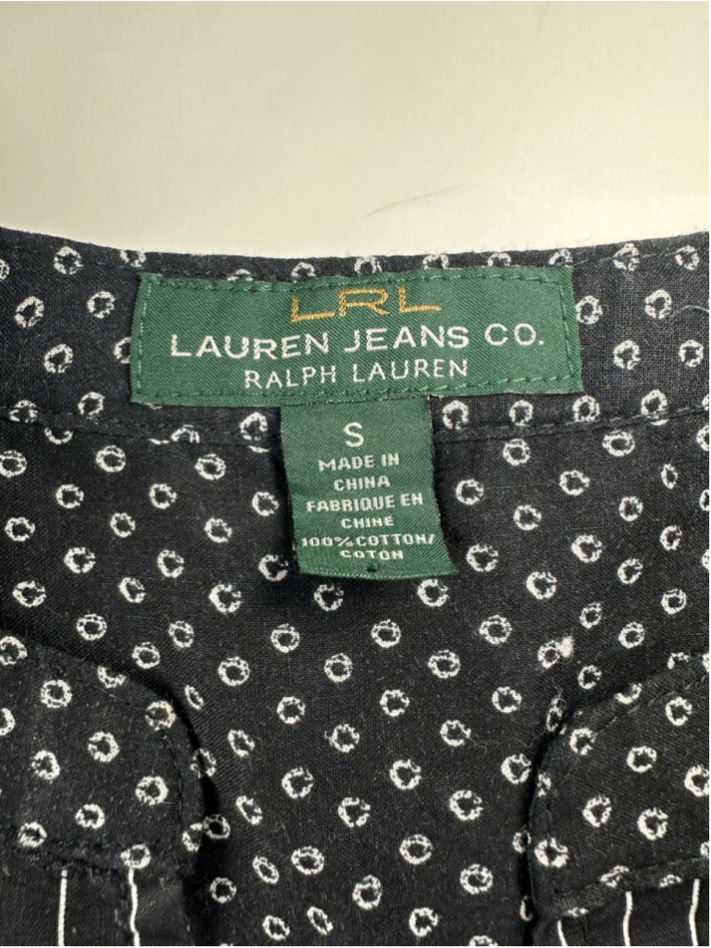 Lauren Jeans Co Ralph Lauren Women’s Small Black White Mixed Print Bib Blouse - Picture 8 of 13